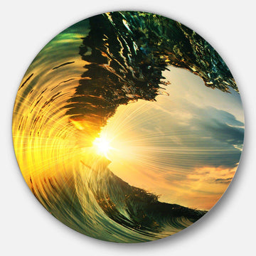 Colored Ocean Waves Falling Down VII - Beach Circle Metal Wall Decor